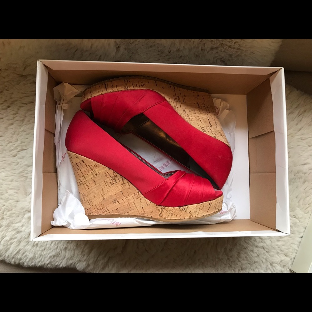 Boutique (Nordstrom) Red Satin Cork Wedges Size 8.5